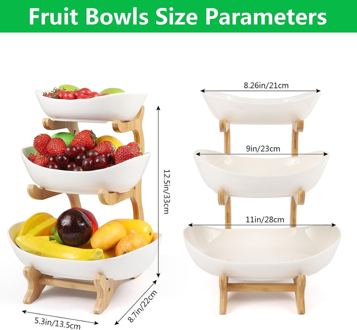 Dreamhigh® Keramik Obst Etagere mit 3 Etagen, Platzsparendes Obstkorb Etagere für die Familie, Stabi