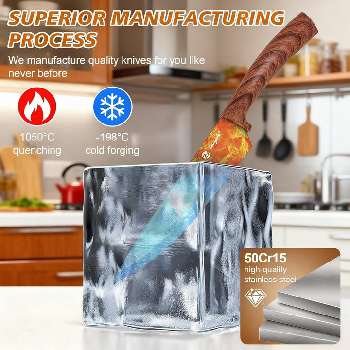 Messerset mit Messerblock, 7-Teilig Hochwertige Edelstahl Küchenmesser mit ergonomischen Griffen, Me