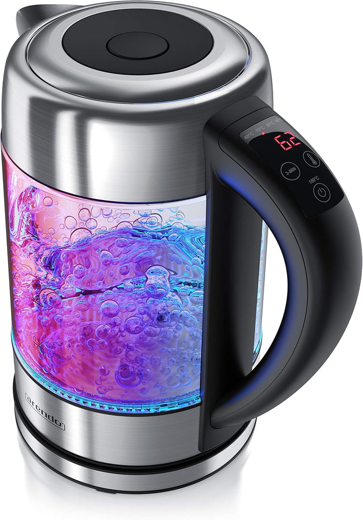 Arendo - Wasserkocher Glas mit Temperatureinstellung – 1,7l - einstellbare Temperaturen 40° - 100 °C
