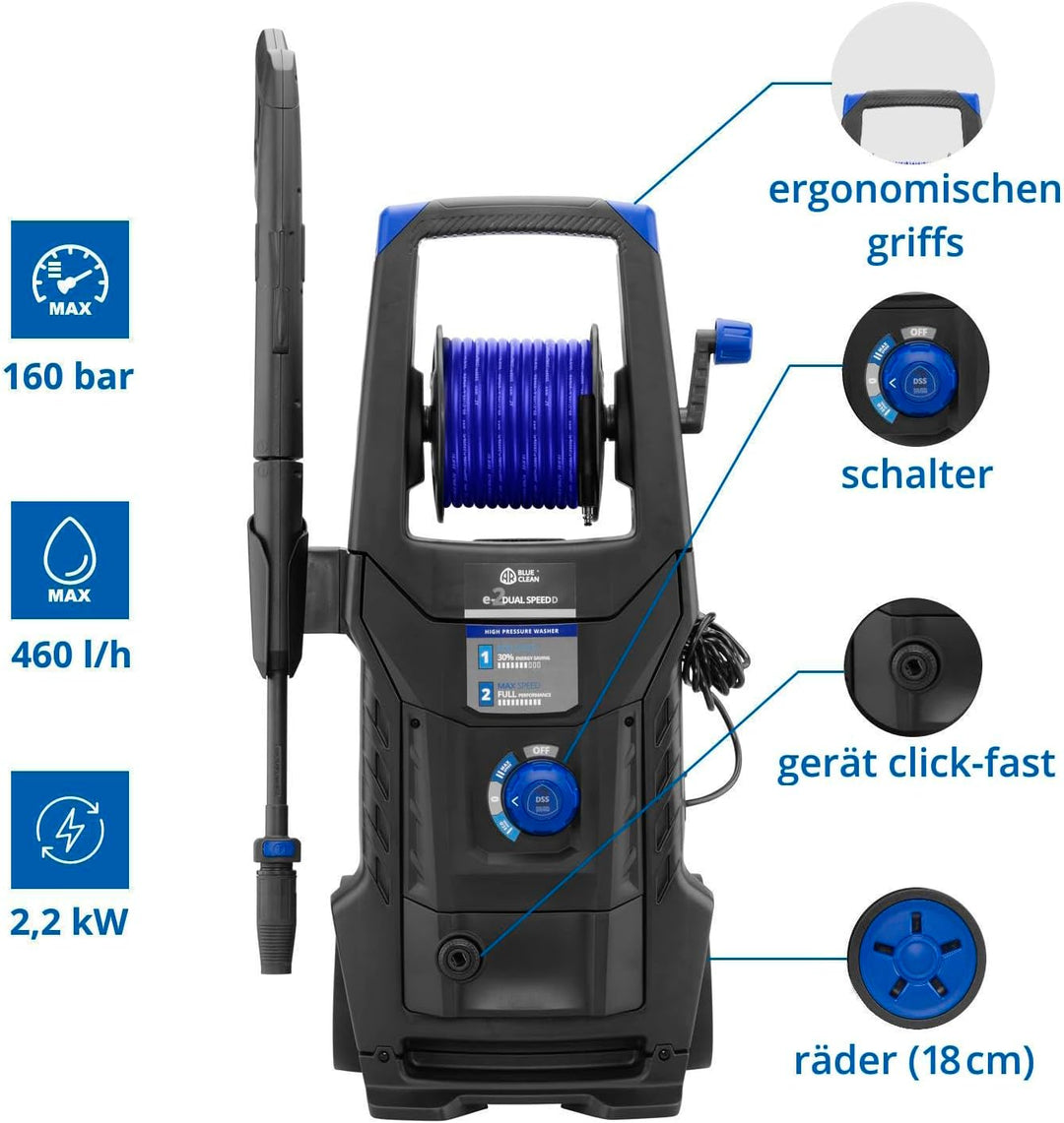 AR Blue Clean Hochdruckreiniger e-2DUALSPEED D mit Dual Speed System, Rohrreinigersonde und Patio Cl