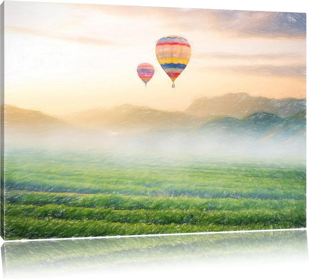 Pixxprint Heissluftballon Landschaft als Leinwandbild/Grösse: 100x70 / Wandbild/Kunstdruck/fertig be