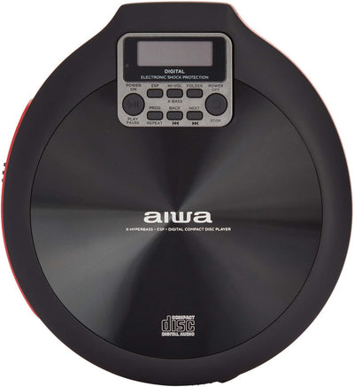 CD-Player AIWA PCD-810RD Rot/Schwarz & Hama CD-Player-Tasche für Discman und 3 CDs (mit Kabelausgang
