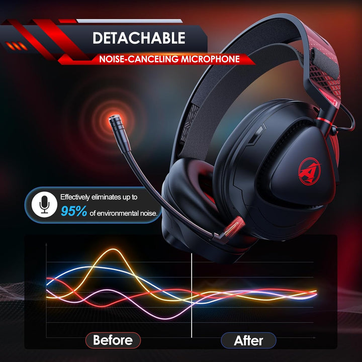 Awinnasey PH3 Kabelloses Gaming Headset für PS5, PS4, PC | Bluetooth-Kopfhörer mit 50 Stunden Akku,