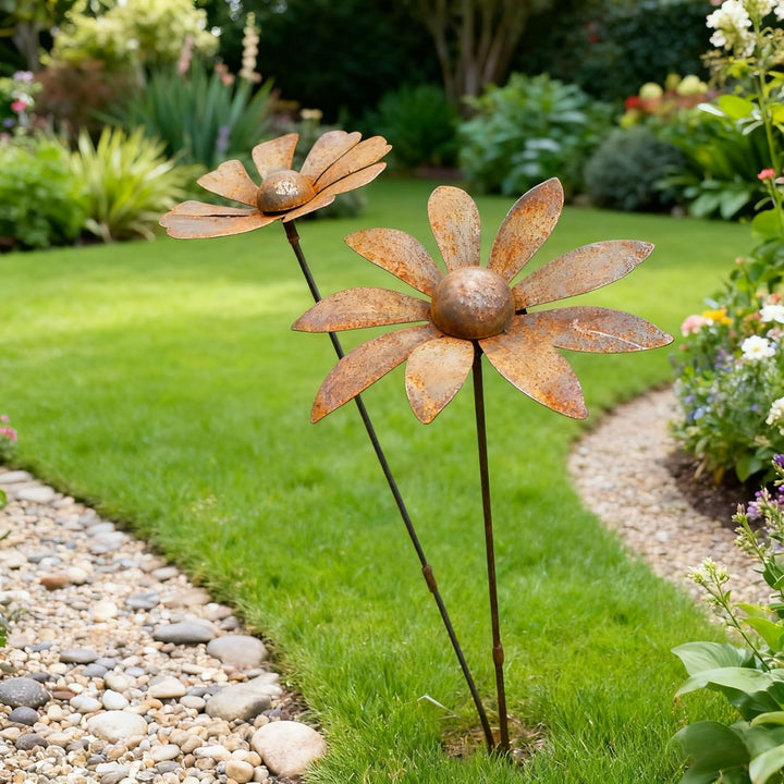 2er Set Rost Deko für Garten Cortenstahl Gartenstecker Metall Blume Mohn Teleopea Gartendeko Rost Ra