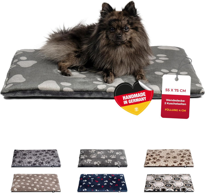 Made in Germany gepolsterte Hundedecke, Pfote Anthrazit 55x75cm für kleine & grosse Hunde I Flauschi