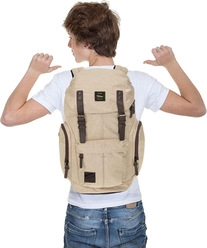 Rucksack Nitro Daypacker Alltagsrucksack Laptop Fach Schulrucksack Vintage + Flasche (Almond), Almon