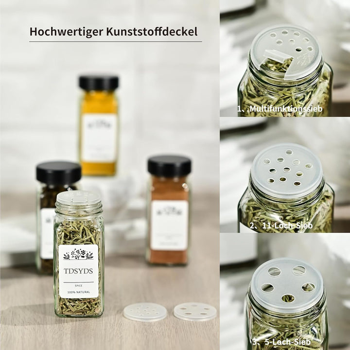 TDSYDS 24 Gewürzgläser Eckig mit Streueinsatz,Edelstahl Schwarz Deckel Gewürzdosen Set 120ml,Gewürzs