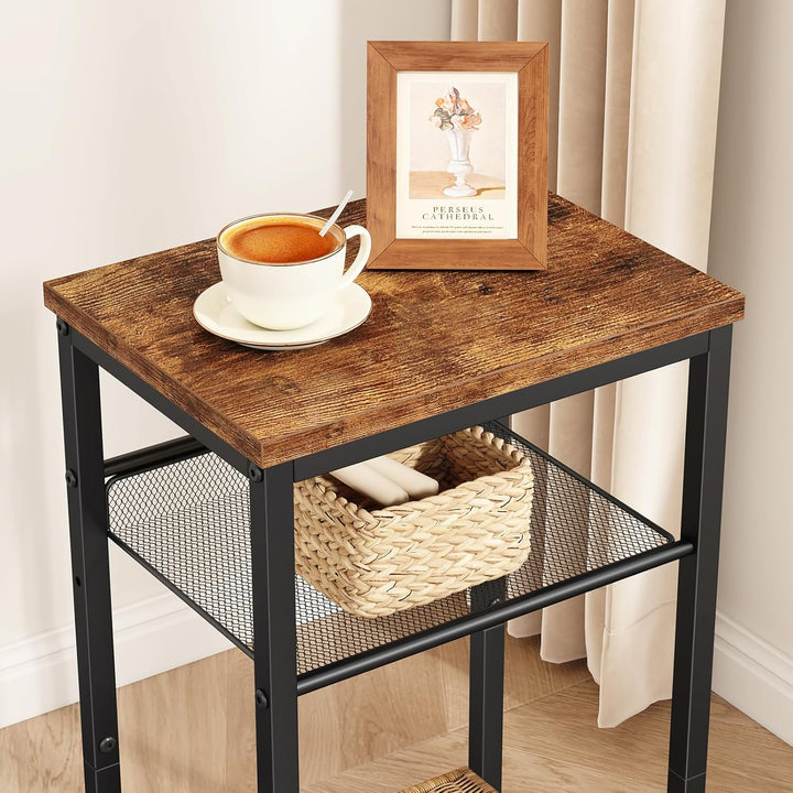 YMYNY 2er Set Beistelltische, Nachttisch mit Regalen, Telefontisch, Industriestil, Mesh verstellbar,