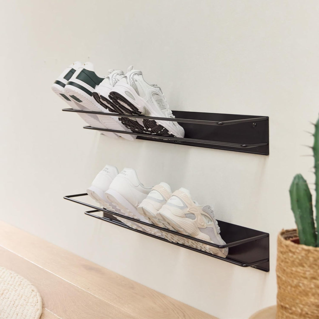 Elegantes Schuhregal Metall (Graphitschwarz 2er Set) „INN“ – Moderne Schuhaufbewahrung Schuhablage i