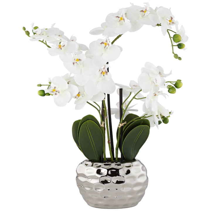 Dahlia Studios Kunstpflanze Orchidee Phalaenopsis mit silber-farbigem Keramiktopf - ca. 53cm hoch (w