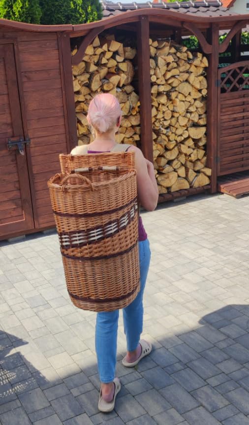 Rückentragekorb Kiepe aus Weide mit Gurten, handgeflochten & lackiert, stabiler Erntekorb Holzkorb G
