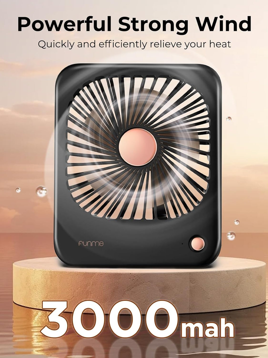 Funme Tischventilator Batterie 3000mAh für Frauen mit [Geschenkset] 180°/ 3 Geschwindigkeiten/Tragba