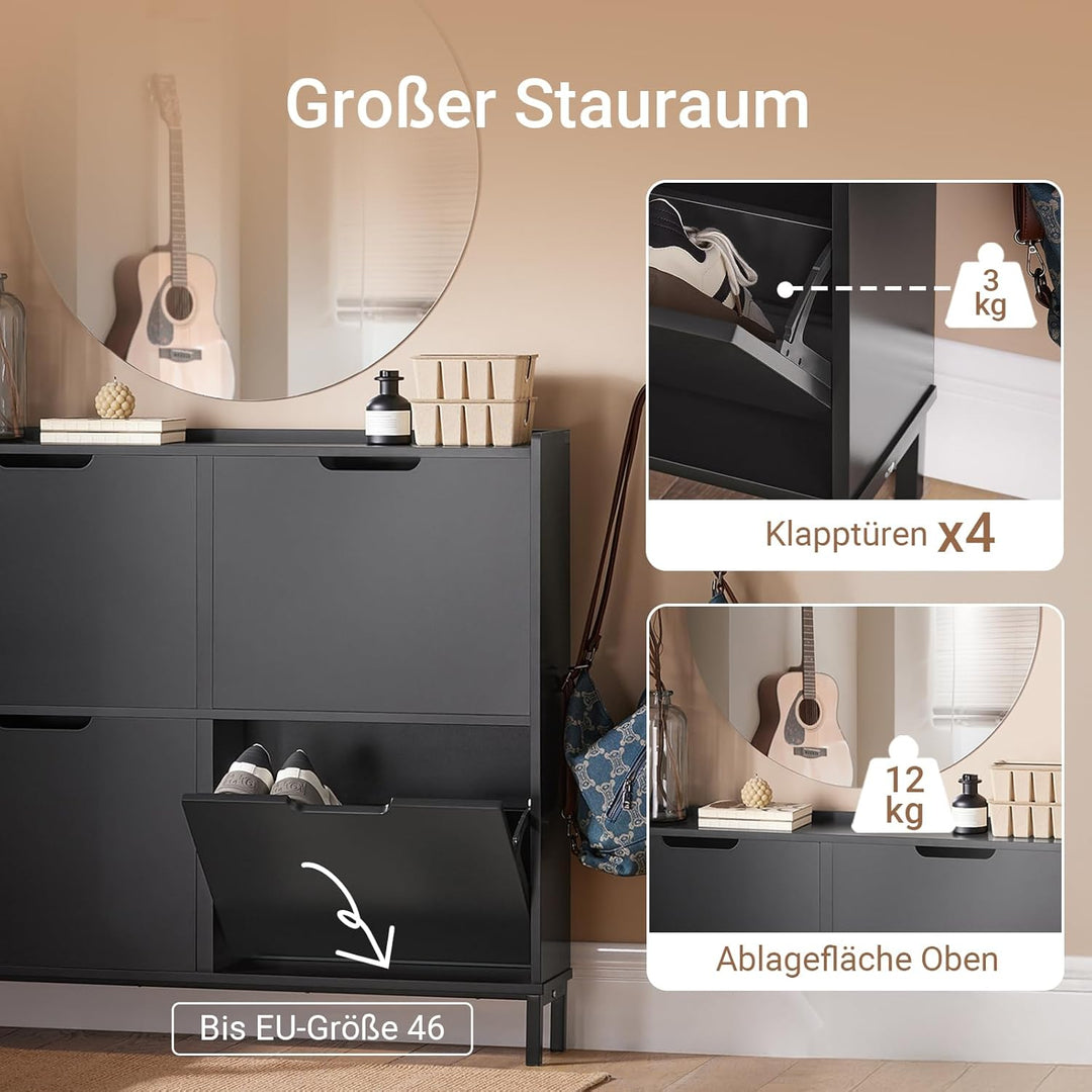 SoBuy Schuhschrank schmal mit 4 Klappen platzsparender Schuhkipper Hoch Kommode mit 4 Ablagen Schuhr