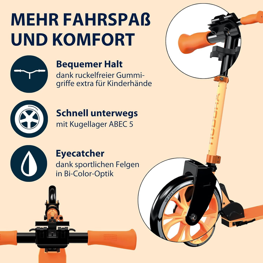 HUDORA Scooter Up 145 Junior - Hochwertiger & sicherer Kinder Roller ab 3 Jahre - Zusammenklappbarer