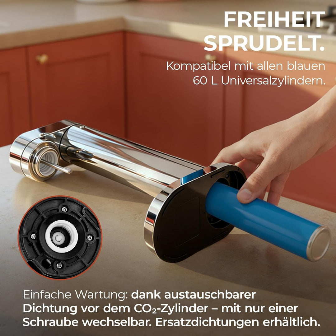 Infinity-S Wassersprudler aus hochwertigem Edelstahl (Silver/Silver) – inkl. 2x 1,25L Edelstahlflasc