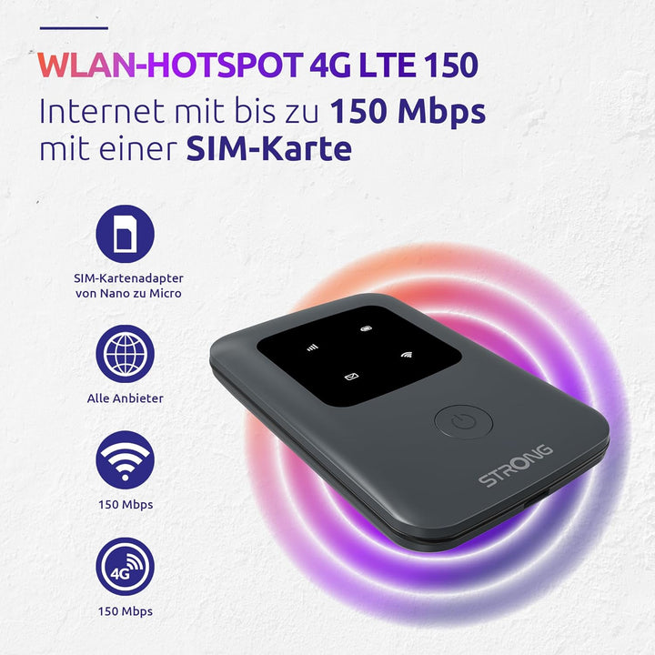 Strong 4G Mobiler Hotspot, tragbarer WLAN Router, 150 Mbit/s, ideal für Reisen, Messen und Studenten