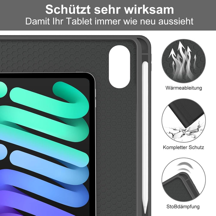 Hülle mit Tastatur für das iPad mini 6 & 7 Generation (2021/2024), Deutsch QWERTZ Keyboard, Magnetis
