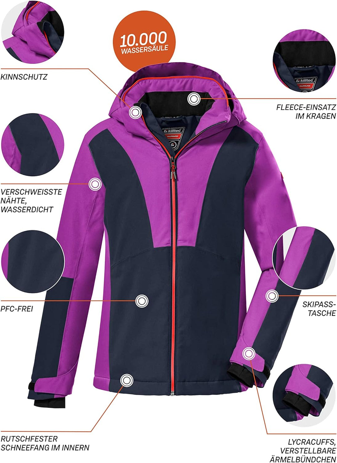 killtec Mädchen Skijacke/Funktionsjacke mit Kapuze und Schneefang KSW 155 GRLS SKI JCKT, neon reines