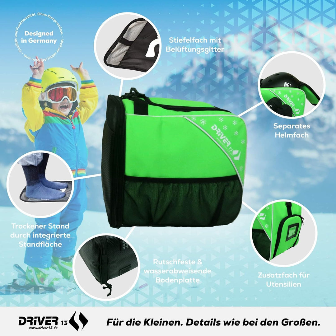 Driver13 Kinder Skistiefeltasche, Designed in Deutschland und seit vielen Jahren bewährt Grün, Grün