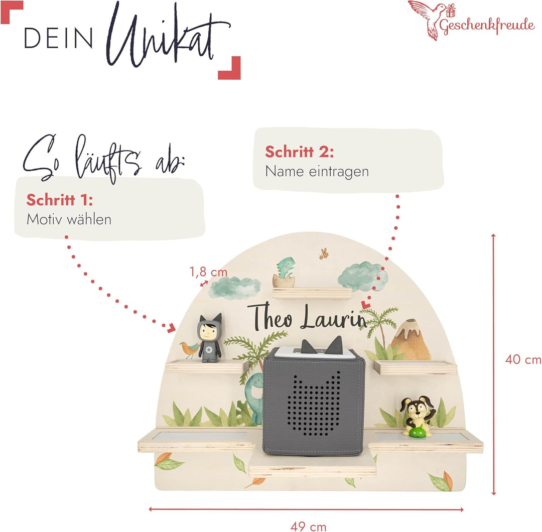 Geschenkfreude Personalisiertes Toniebox Regal für Kinderzimmer - Kinder Wandregal für Tonie Hörfigu