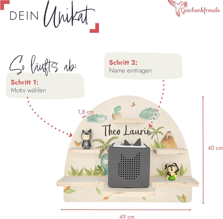 Geschenkfreude Personalisiertes Toniebox Regal für Kinderzimmer - Kinder Wandregal für Tonie Hörfigu