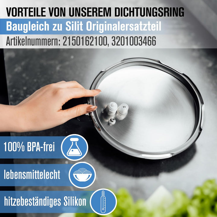3x Piebert Dichtung 39154 22cm für Silit Sicomatic® Schnellkochtopf Deckel, grau, Silikon, 22cm Inne