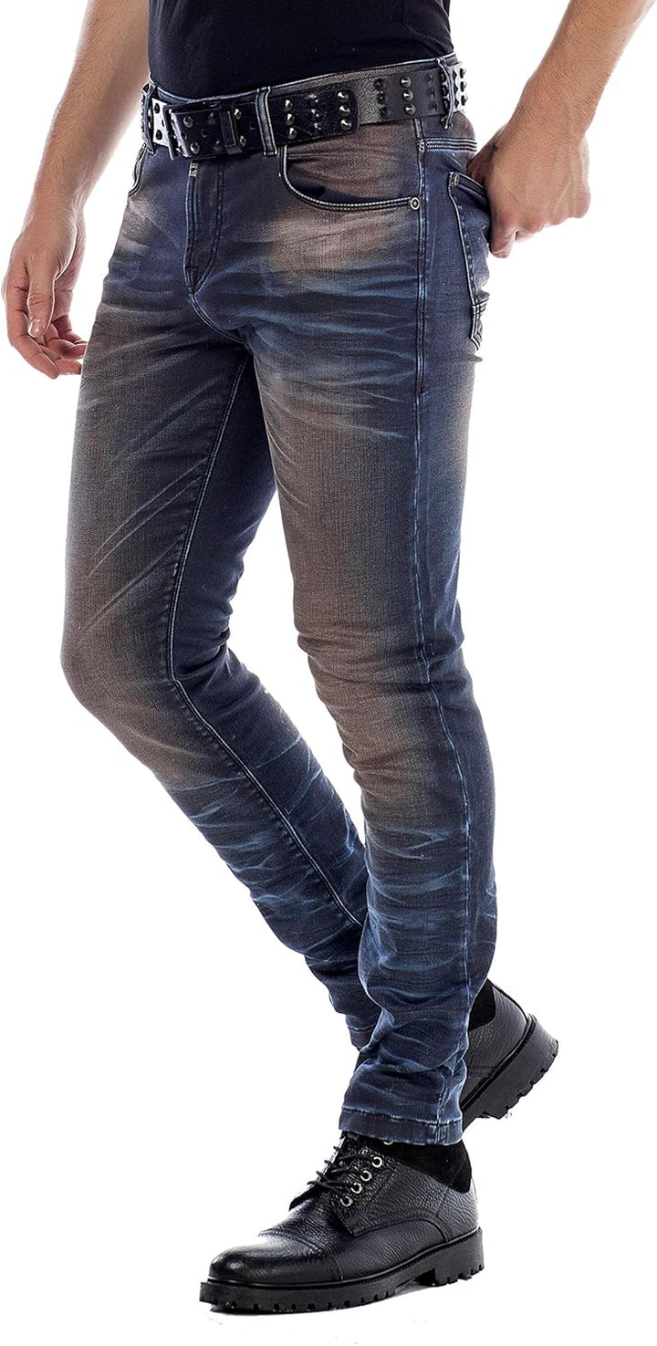 Cipo Baxx Herren Jeans Hose 5 Pocket Design Straight Vintage Denim Slim Fit Hose Braun W31 L34