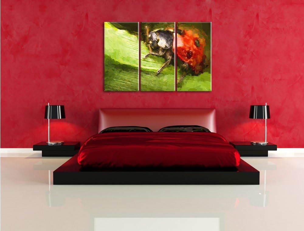 Pixxprint Marienkäfer in Detailaufnahme als Leinwandbild/Grösse: 3 Teilig (120x80) cm/Wandbild/Kunst