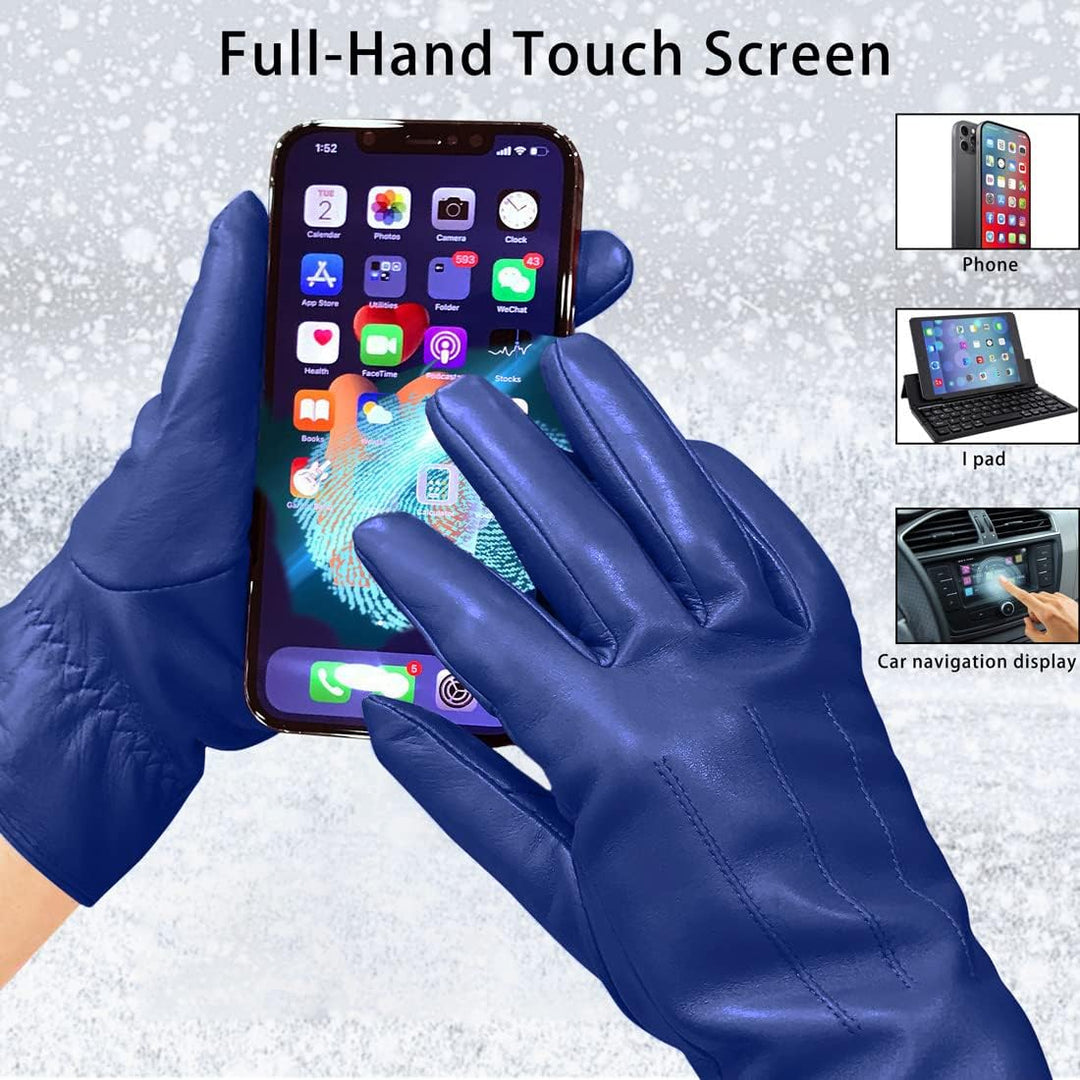 Harssidanzar Damen Lederhandschuhe Winter Warmes Kaschmirfutter Touchscreen Vintage Finished GL017EU