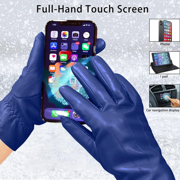 Harssidanzar Damen Lederhandschuhe Winter Warmes Kaschmirfutter Touchscreen Vintage Finished GL017EU