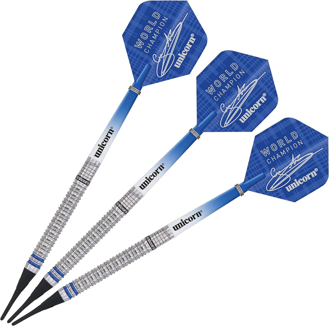 Dartpfeile von Unicorn, 2019 Auflage, Gary Anderson World Champion, 80 Prozent Soft-Tip-Pfeile, Blau