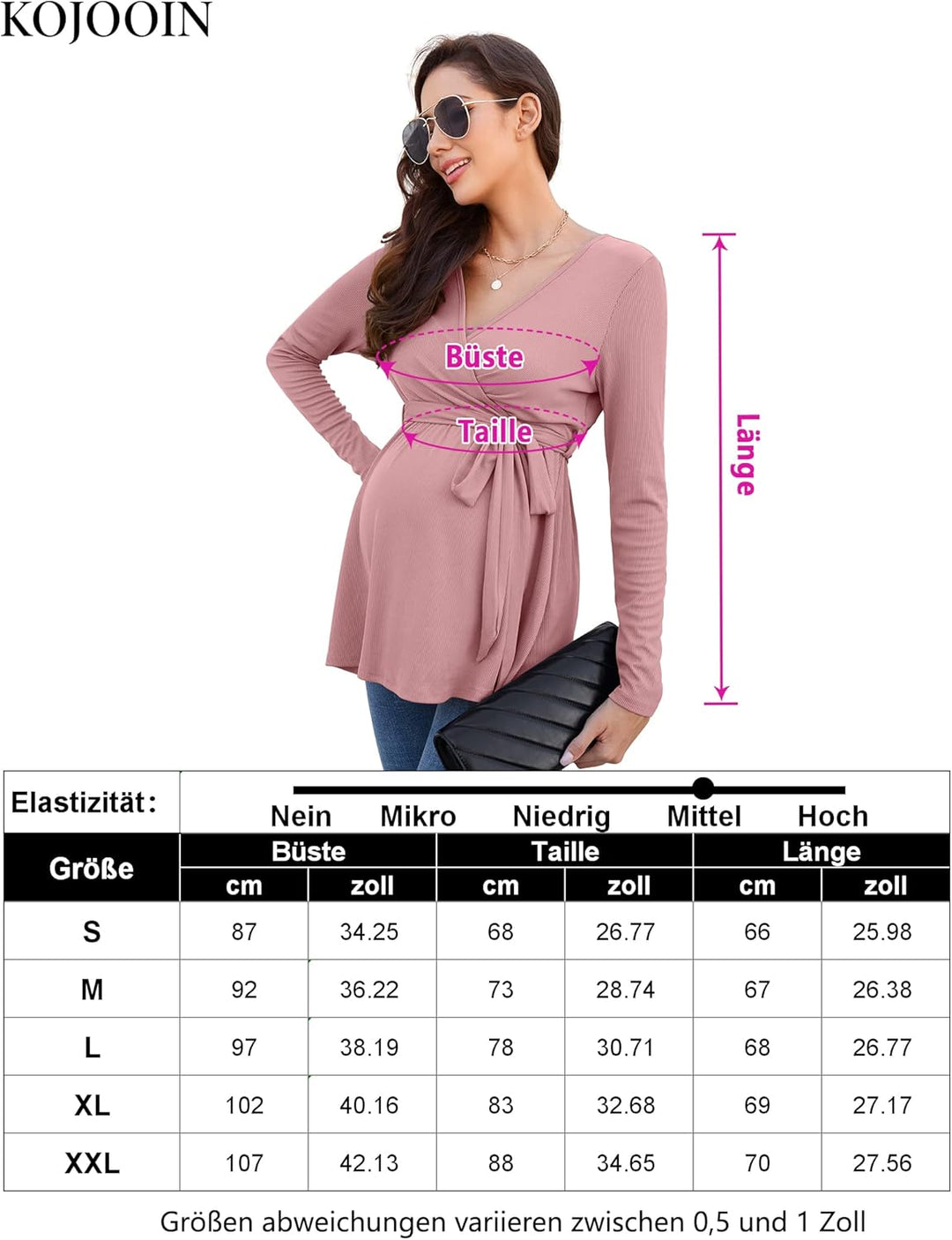KOJOOIN Damen Stillshirt Schwangerschaftsshirt V-Ausschnitt Umstandsshirt Langarm Nursing Tops mit G