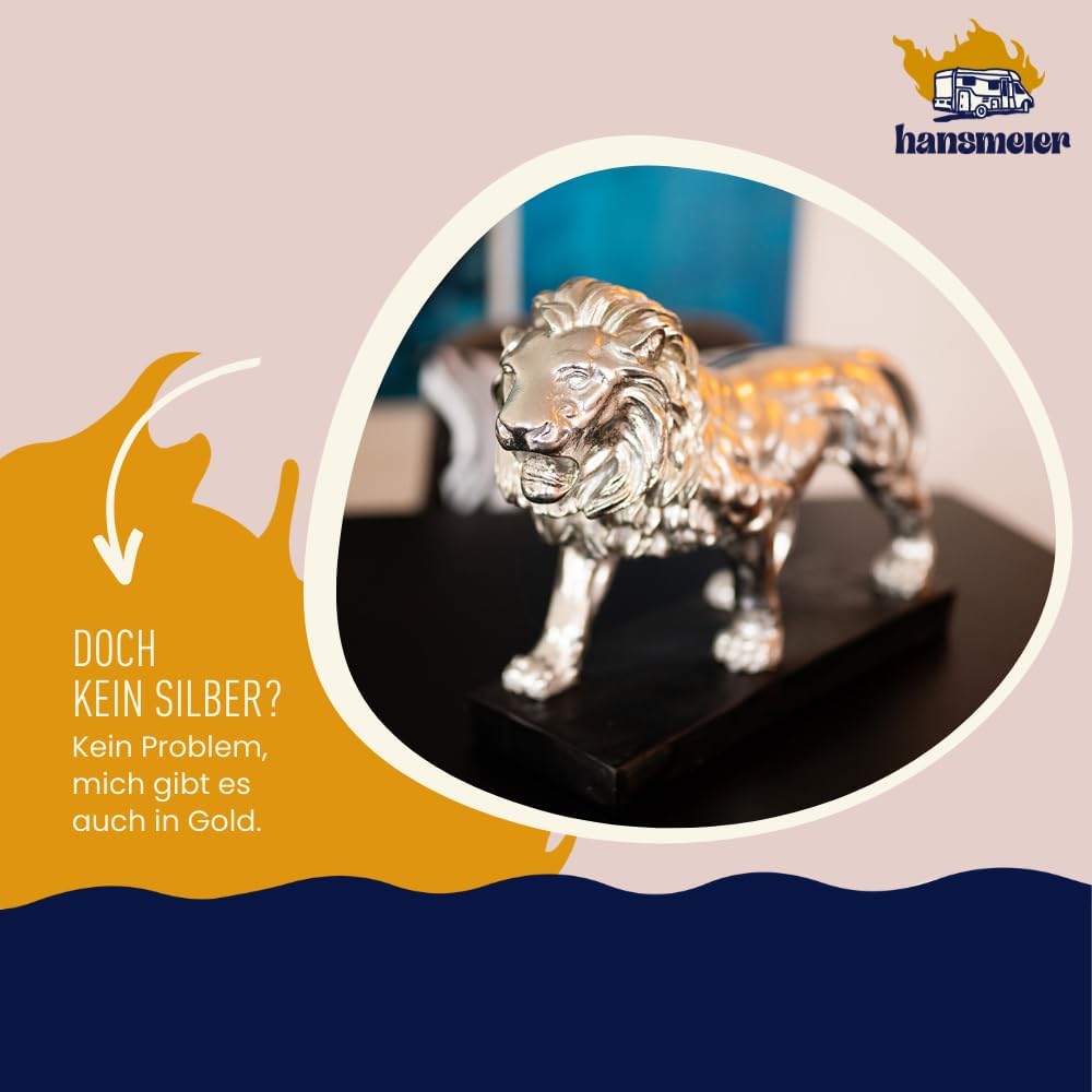 Deko Skulptur Löwe - Silber - Moderne Wohnungs-Deko - 47 x 35 x 13 cm - Dekofigur zum Hinstellen - D