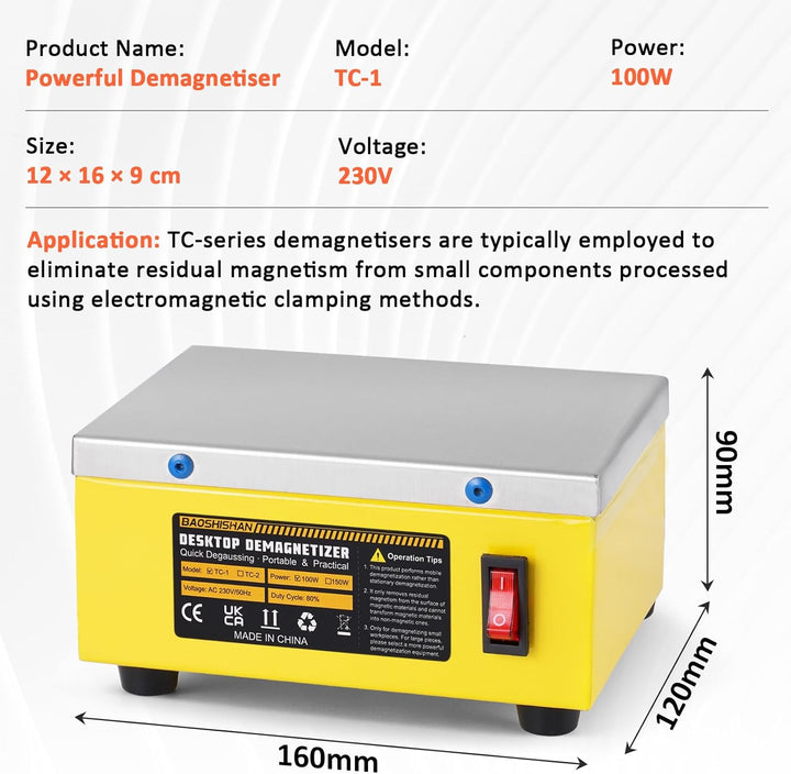 BAOSHISHAN Mini Entmagnetisierer Tragbarer 16×12×9CM, 100W, Reine Kupferspule, 80% Fortführungsrate