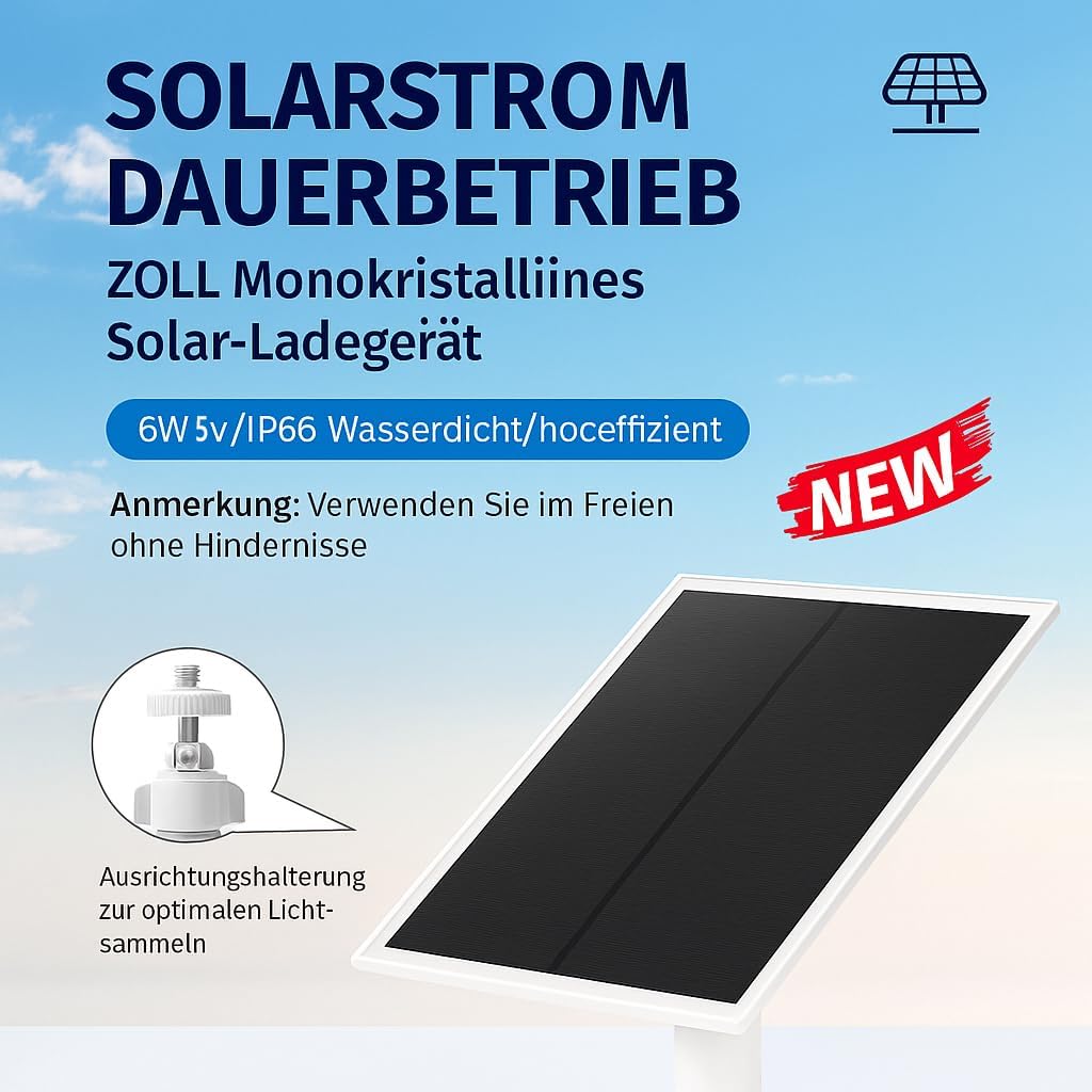Solarmodul für Kamera [6W, IP65] - Kompatibel mit Überwachungskamera, Türklingel &amp; Aussenleuchten (5