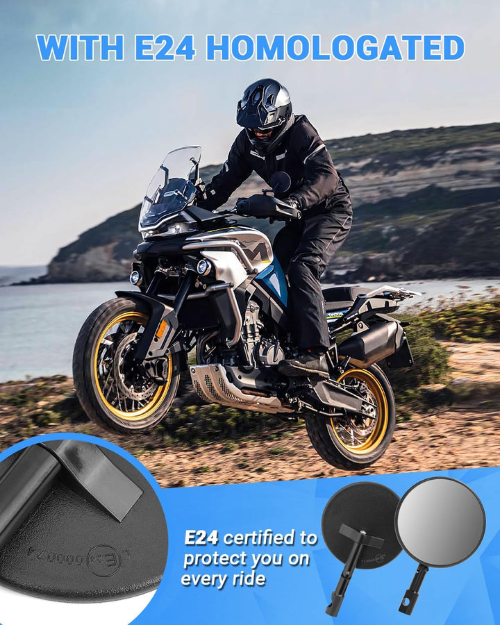 SUPAREE Klappbarer Motorrad Spiegel - E Geprüft, 360° Drehbar, Offroad Tauglich - Für Lenkerdurchmes