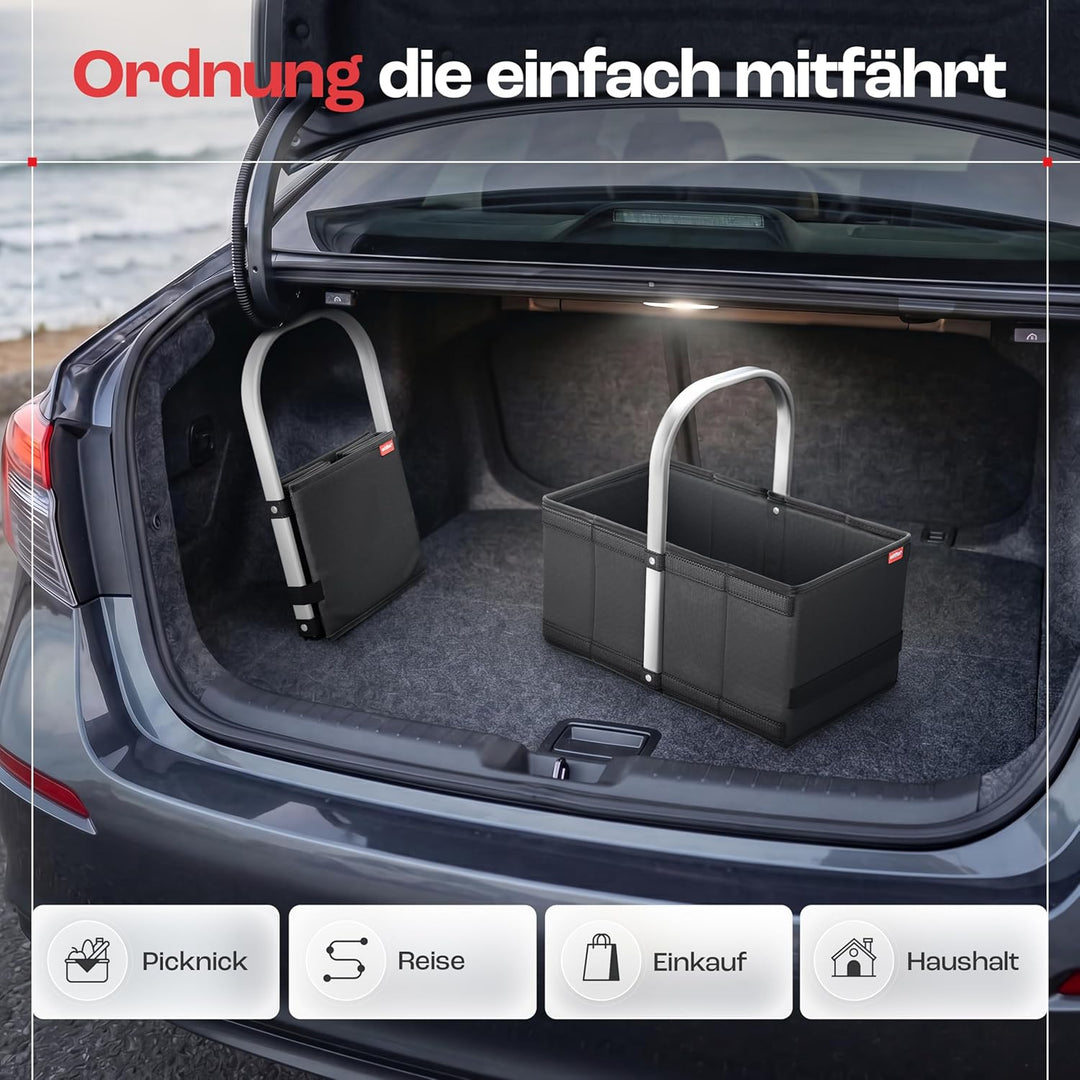 achilles Einkaufskorb aus Holz mit Obst- und Gemüsenetz, Klappbarer Korb, Picknick-Korb, Einkaufsbox