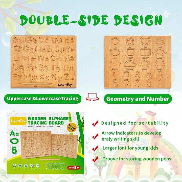 LearnToy Holz-Alphabet Schreibtafel - Montessori Spielzeug Ab 3-5 Jahre - Training Buchstaben - Beid