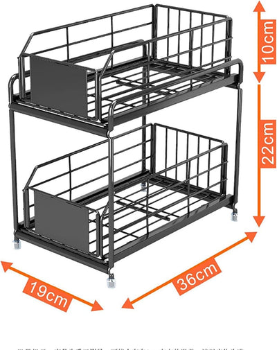 UUE Küchenschrank Organizer, Kohlenstoffstahl Spülschrank Organizer, Ausziehbarer Schrank Organizer