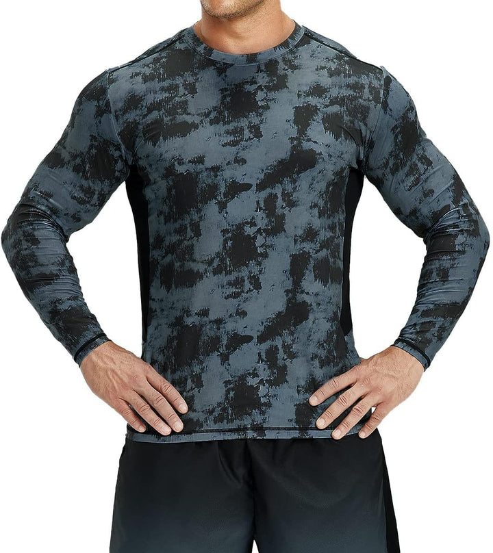 HUGE SPORTS Herren Laufshirt Langarmshirt Schnelltrocknend Sporthemden Atmungsaktiv Langarm Sportshi