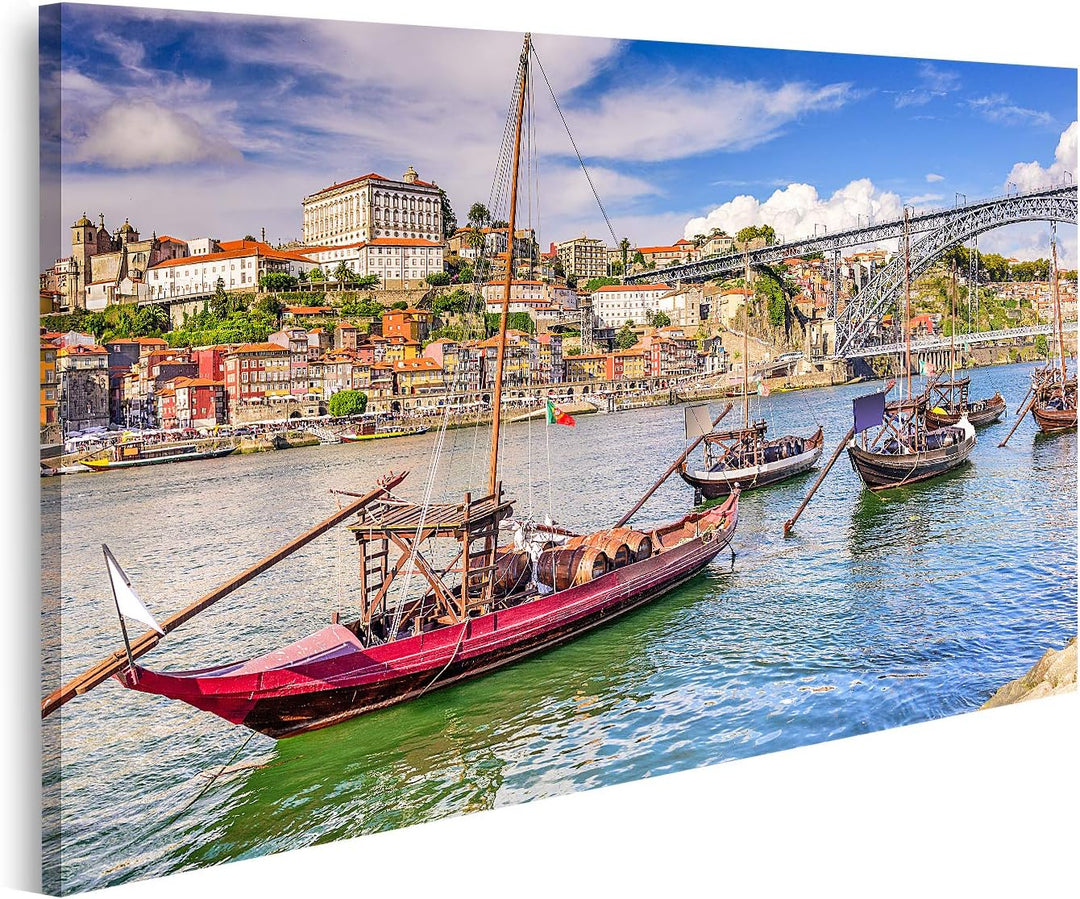 islandburner Bild auf Leinwand Douro Fluss In Porto Portugal Bilder Wandbilder Poster Leinwand 80x40
