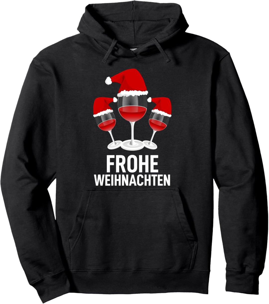 Frohe Weihnachten Wein Rotwein Weinglas mit Weihnachtsmütze Pullover Hoodie