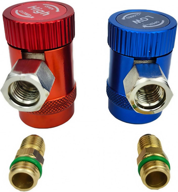 R1234yf Kältemitteladapter, HD/ND 1/4" SAE | Messing Hochdruck Niederdruck Kupplungen, KFZ Klimaanla