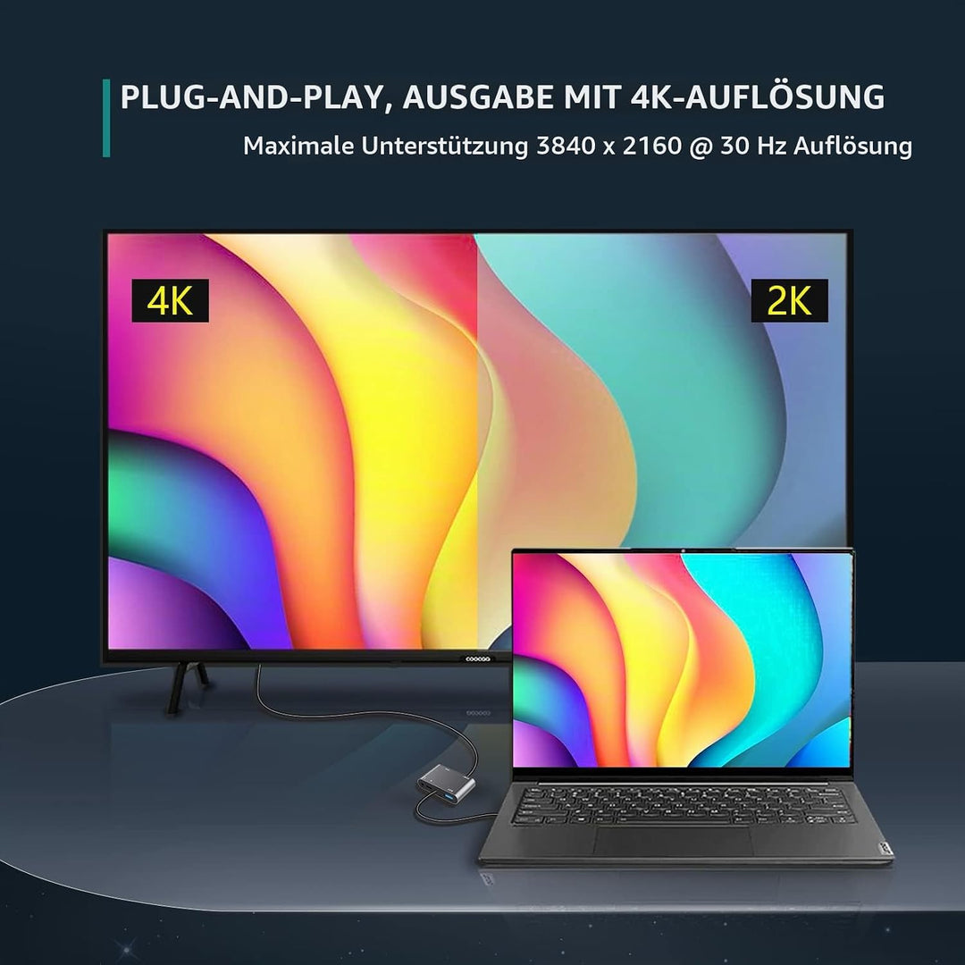 VCOM USB C zu HDMI VAG Adapter, 5-in-1 Typ C Hub mit 4K HDMI, 1080P VGA, 100W PD -Aufladung, USB 3.0