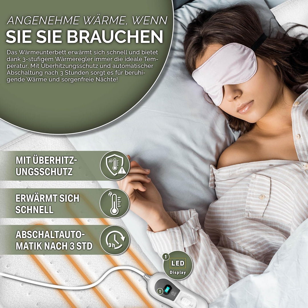 Wärmeunterbett 150x80cm mit Abschaltautomatik | Heizdecke mit 3 Temperaturstufen | Wärmebettunterlag