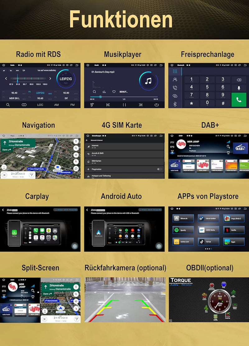 M.I.C. AV8V7 Android 12 Autoradio mit navi Qualcomm Snapdragon 665 4G+64G Ersatz für VW Golf t5 tour