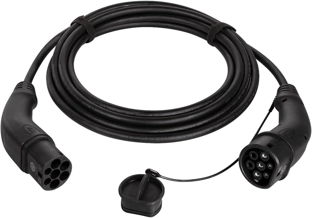Harting EVC0109 - E-Auto-Ladekabel Typ 2, 1-phasig, 32 A, 7,4 kW, 5 m/ZERTIFIZIERTES KABEL, Schwarz