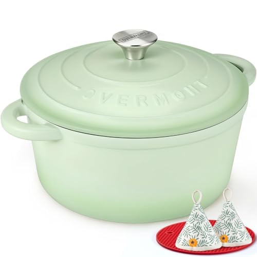 Overmont Bräter emaille Gusseisen Topf - Schmortopf 24cm backofengeeignet - mit Deckel und Kochbuch