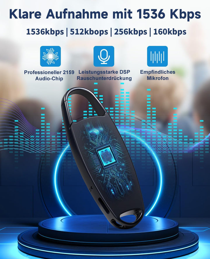 Diktiergerät Mini, Vandlion 32GB Aufnahmegerät mit Rauschunterdrückung, USB C Voice Recorder mit Spr