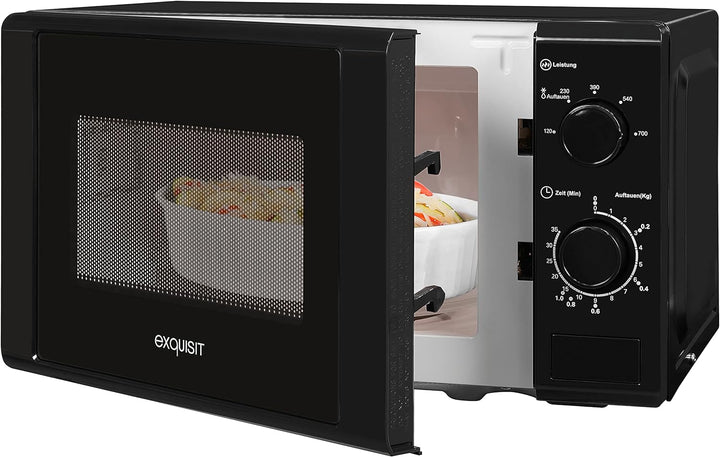 Exquisit® Mikrowelle 700 W, 20 Liter, schwarz, Drehteller 25 cm, modernes Design, lackierte Innenaus